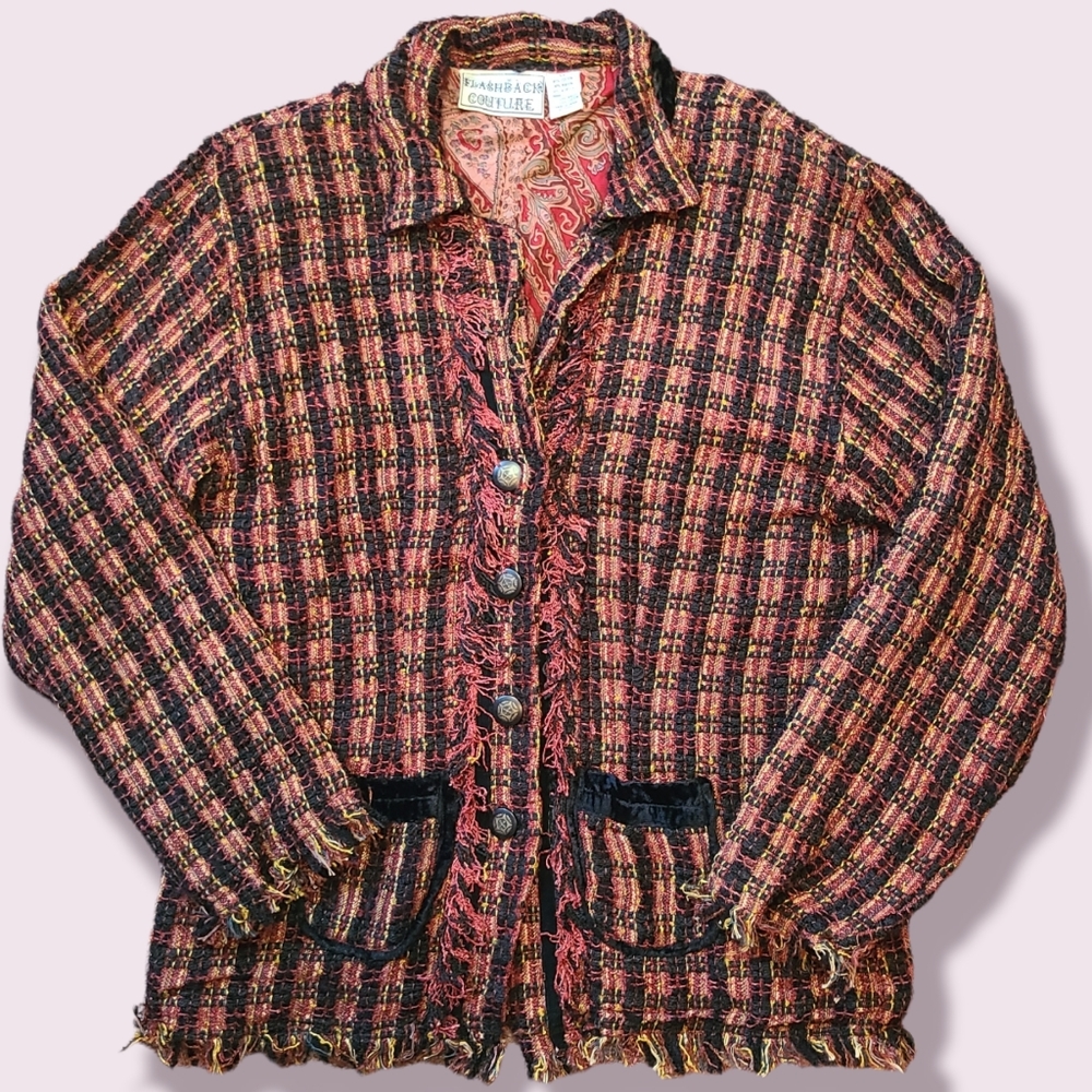 Flashback Couture Plaid Colorful Blazer Size XL